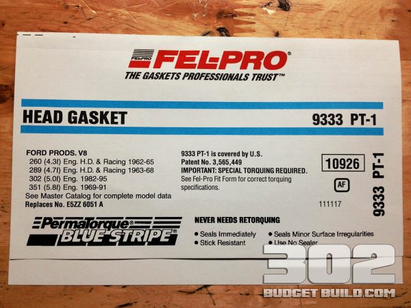 This is the label and part number for the 9333 PT1 head gaskets.