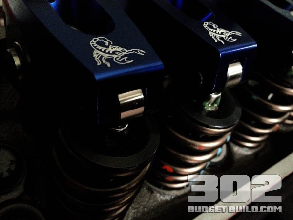 Scorpion 1.6 ratio roller rockers installed on crane cams beehive springs with Ford Racing roller lifters, and channels. Pushrods by comp cams heat treated chromoly style.