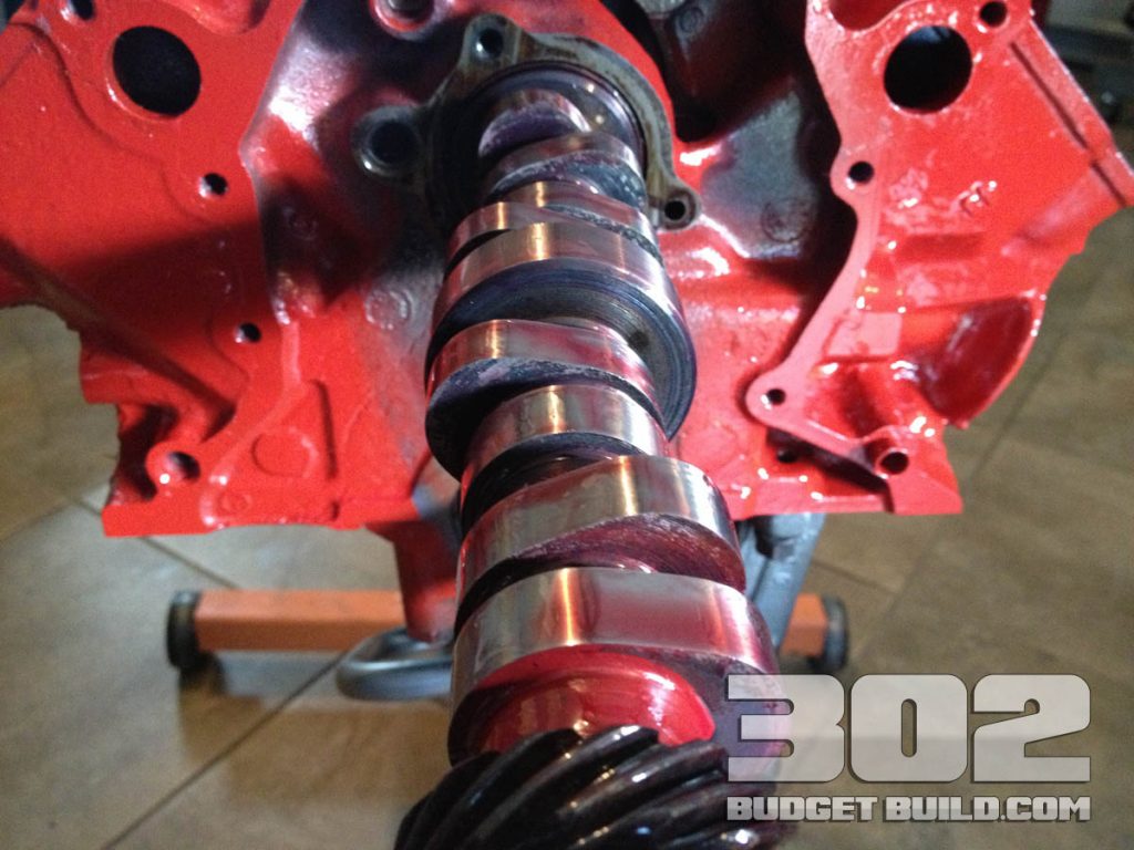 Showing initial insertion of the camshaft into the small block 302. E303 Camshaft by Ford Racing