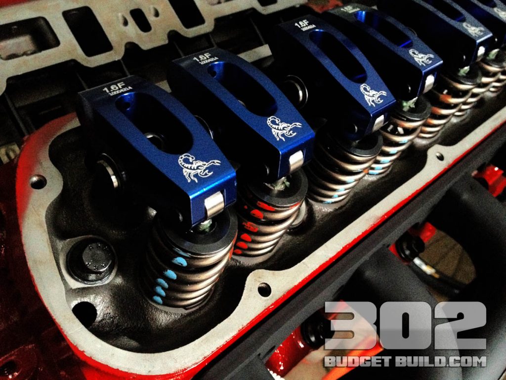 Scorpion 1.6 ratio roller rockers installed on crane cams beehive springs with Ford Racing roller lifters, and channels. Pushrods by comp cams heat treated chromoly style.